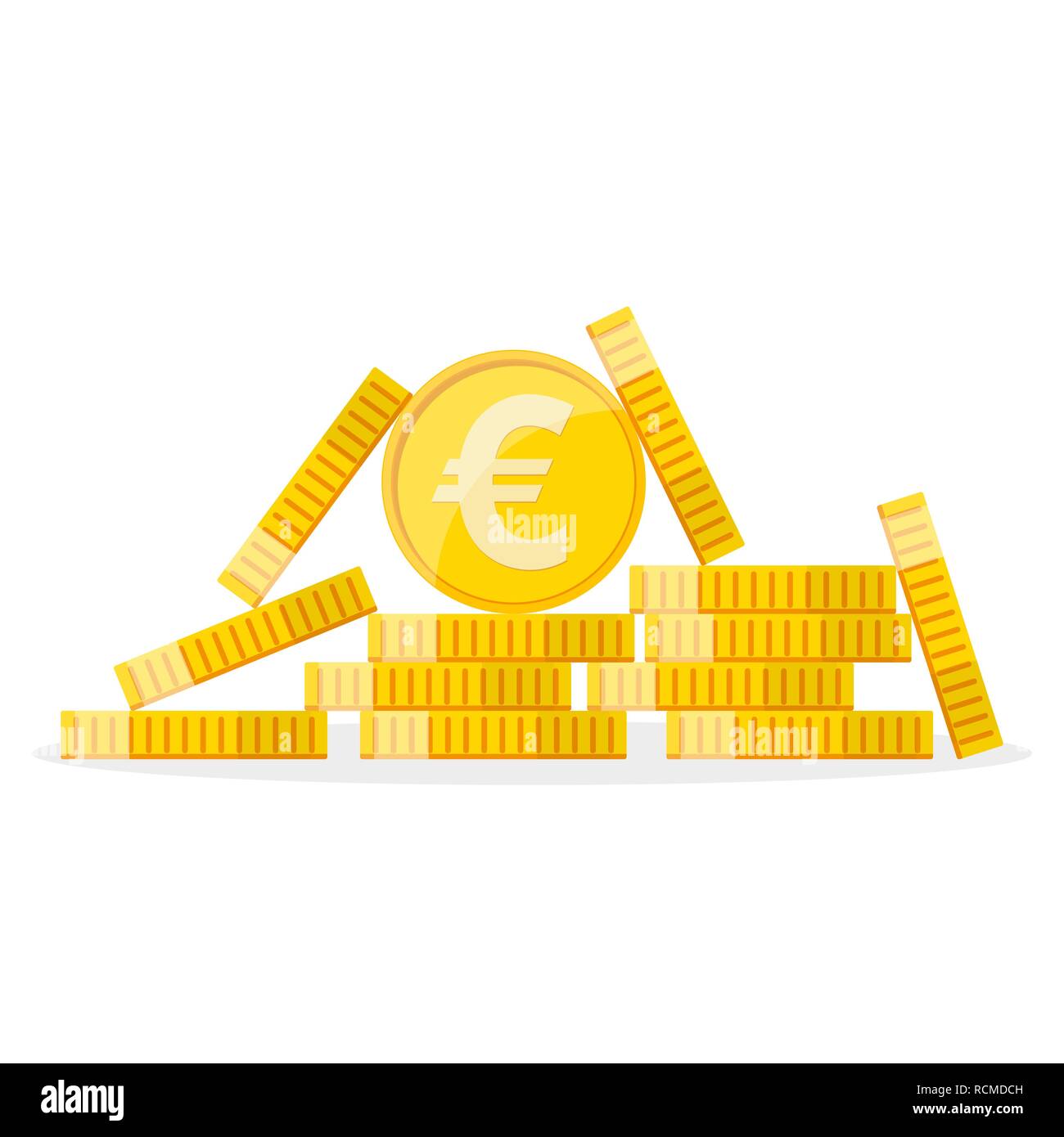 Cumulo di golden monete in euro nel design piatto. Illustrazione Vettoriale. Euro il concetto di crescita Illustrazione Vettoriale
