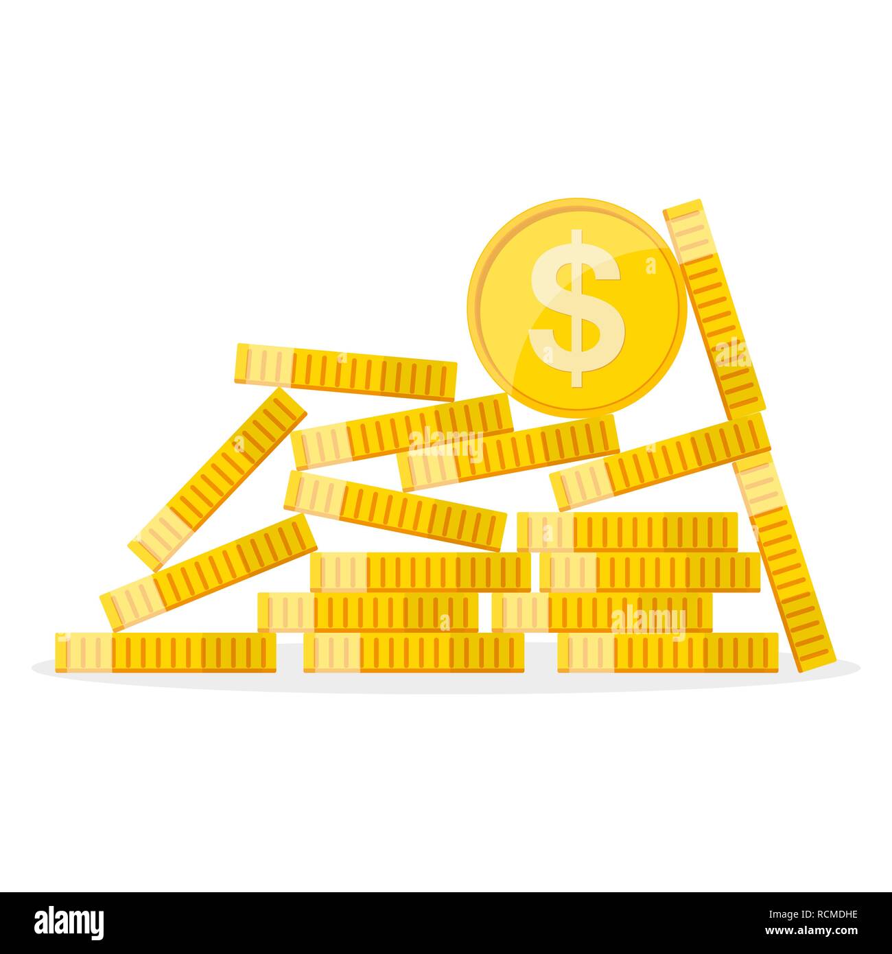 Cumulo di dollaro in oro monete in design piatto. Illustrazione Vettoriale. Dollaro di concetto di crescita Illustrazione Vettoriale