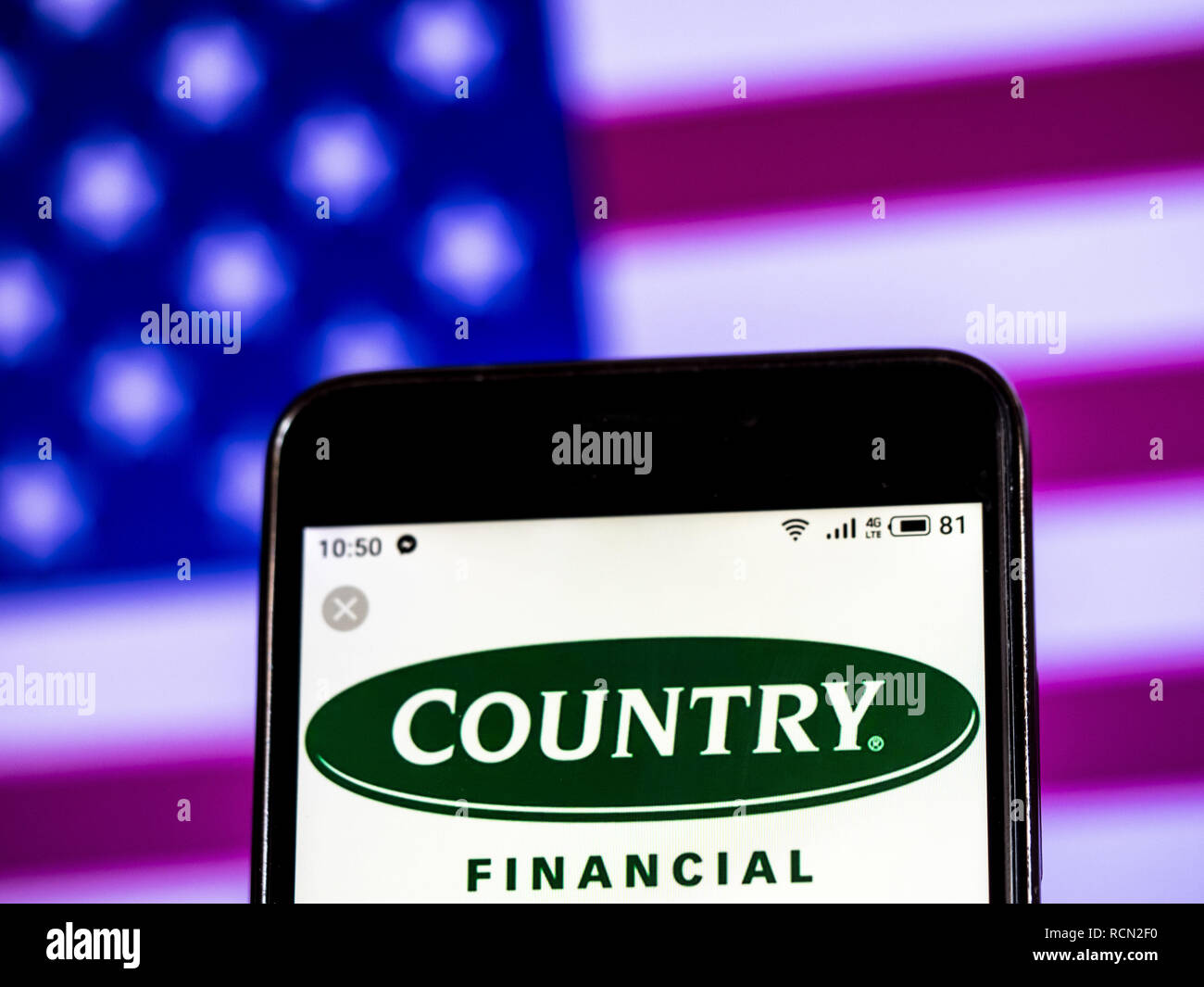 Kiev, Ucraina. 15 gennaio, 2019. Country Financial Insurance Company logo che si vede visualizzato su un telefono intelligente. Credito: Igor Golovniov SOPA/images/ZUMA filo/Alamy Live News Foto Stock