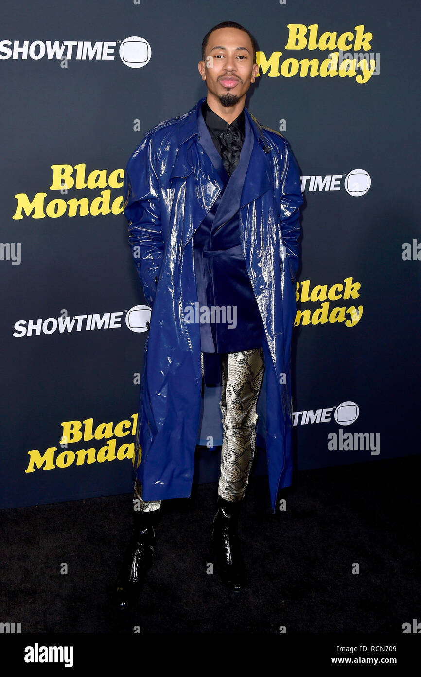 Los Angeles, Stati Uniti d'America. Xiv gen, 2019. Kalen Allen alla premiere di Showtime serie TV "Black Monday" presso il Teatro di Ace Hotel. Los Angeles, 14.01.2019 | Utilizzo di credito in tutto il mondo: dpa/Alamy Live News Foto Stock