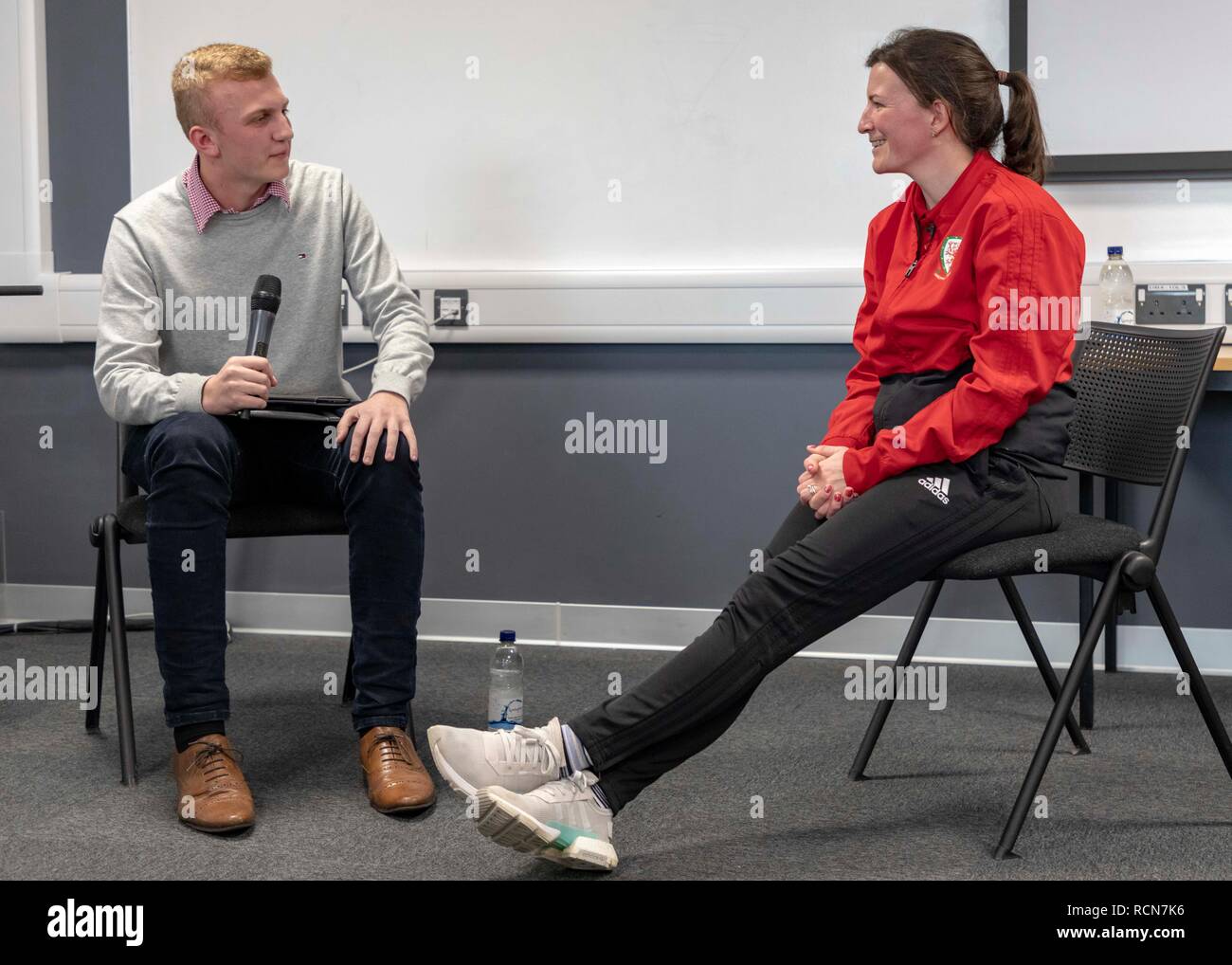 Pontypridd, South Wales, Regno Unito. 16 gen 2019. Lo sport e le donne conferenza organizzata dalla BA Sport corso di giornalismo presso l'Università del Galles del Sud, tenutosi presso la RSU Sport Park di Treforest, Galles. © Credit: Matteo Lofthouse/Alamy Live News Foto Stock