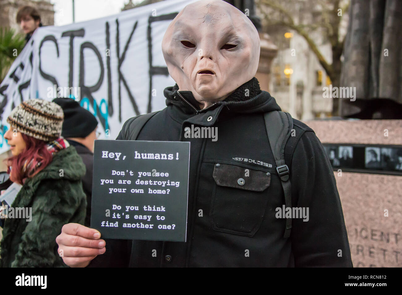 Londra, Regno Unito. 15 gennaio, 2019. Clima manifestanti da 'London terra sciopero" raccolse in piazza del Parlamento a chiedere la politica del governo cambiare per invertire il cambiamento climatico. Credito: David Rowe/Alamy Live News Foto Stock