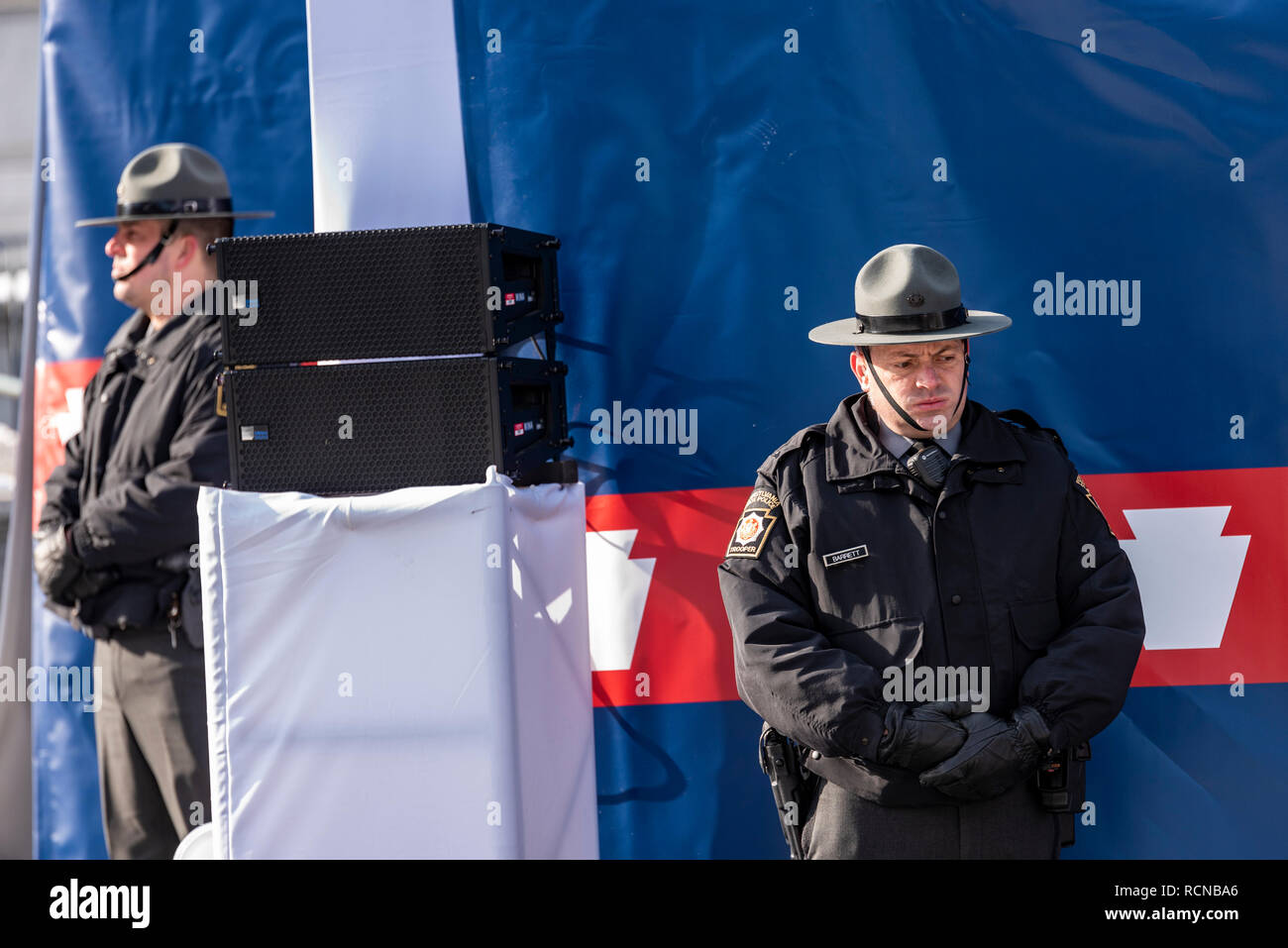 Harrisburg, Stati Uniti d'America. Il 15 gennaio, 2019. Polizia di Stato in Pennsylvania durante il governatore Tom Wolf la cerimonia di inaugurazione. Chris Baker Evens / Alamy Live News. Foto Stock