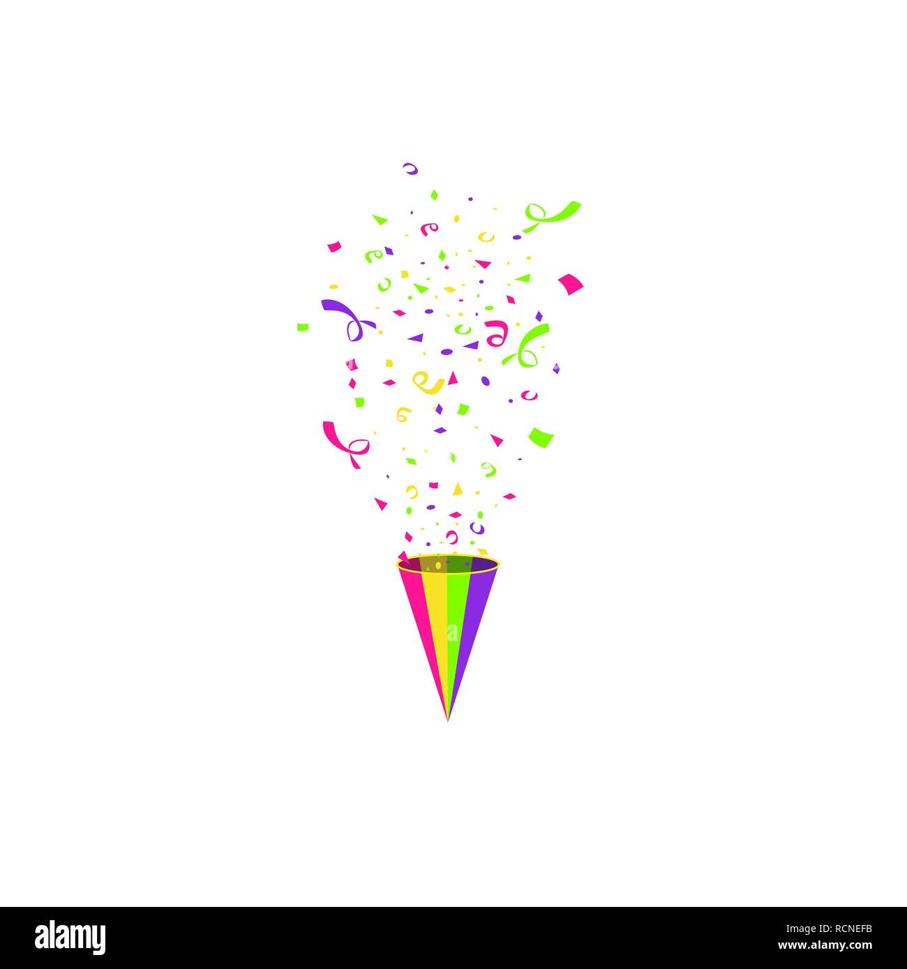 Vector coriandoli. Illustrazione di festa. Party popper isolati su sfondo bianco Illustrazione Vettoriale