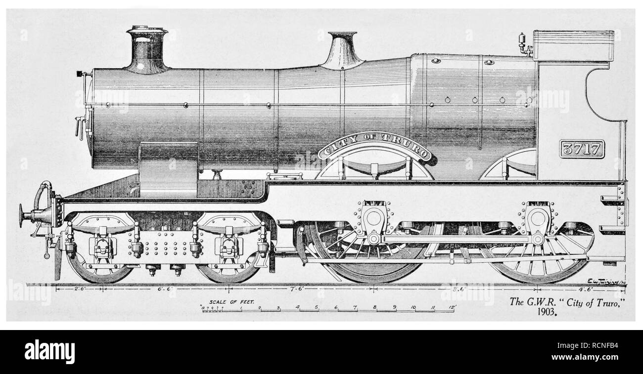 Preside della Classe 3206-3225 Great Western Railway ''Città di Truro'' motore. 1903 Foto Stock