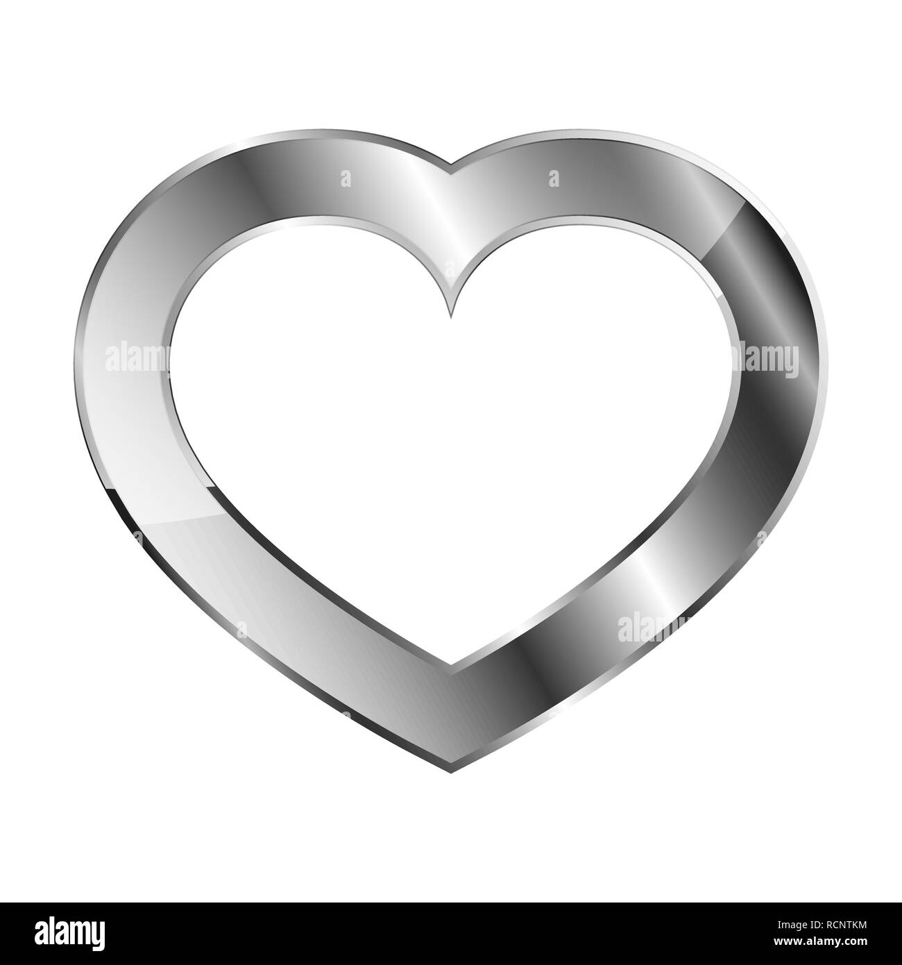 Chrome o argento icona cuore. Illustrazione Vettoriale. Cuore lucido su sfondo bianco Illustrazione Vettoriale