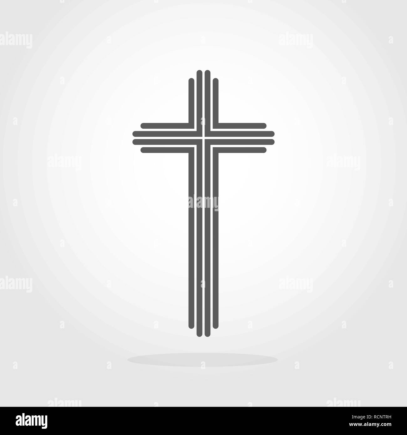 Grigio croce cristiana icona nel design piatto. Illustrazione Vettoriale. Abstract lineare croce cristiana. Illustrazione Vettoriale