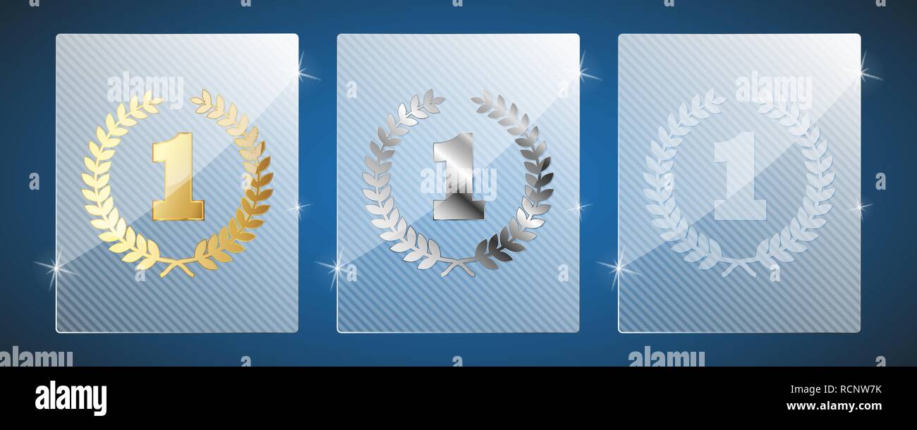 Carino il vetro trophy awards. Illustrazione Vettoriale. Tre varianti: oro, argento e un semplice vetro lucido Illustrazione Vettoriale