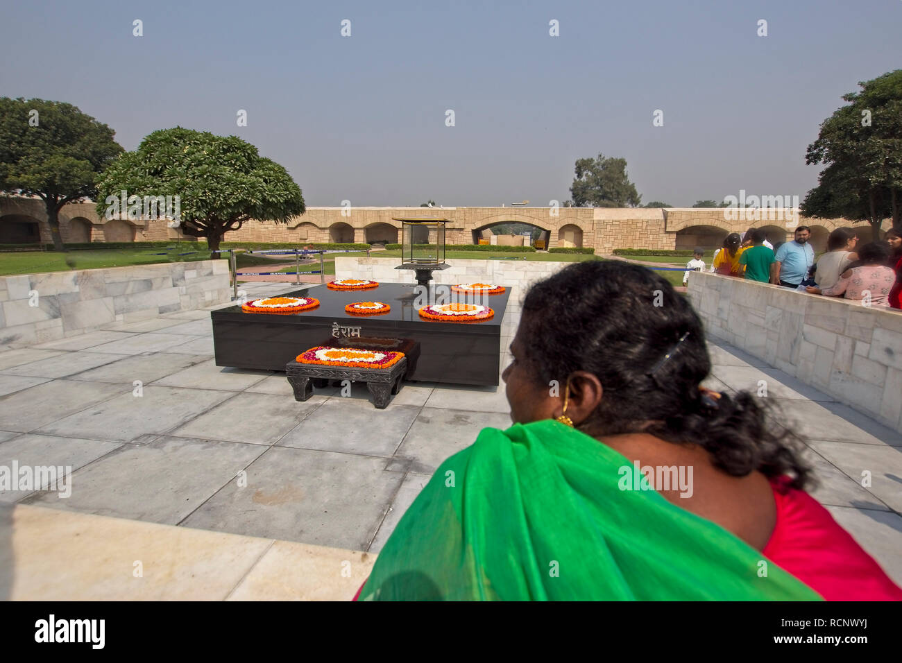 Raj Ghat sito cremazione del Mahatma Gandhi Foto Stock