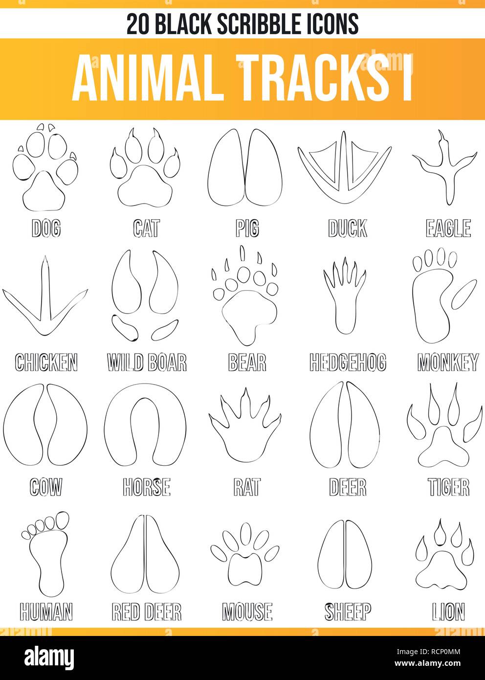 Nero / Piktoramme icone sulle tracce degli animali. Questa icona set è perfetto per persone creative e designer che cercano il tema tracce di animali in thei Illustrazione Vettoriale