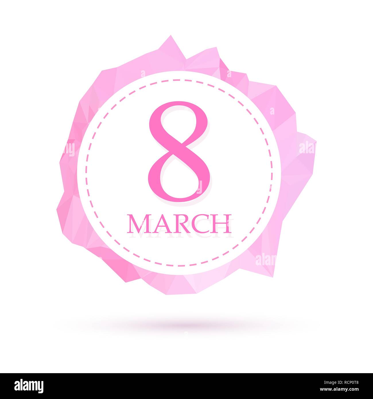 8 Marzo Giornata della donna saluto etichetta. Illustrazione Vettoriale. Festive adesivo con scritte e bassa poli telaio Illustrazione Vettoriale