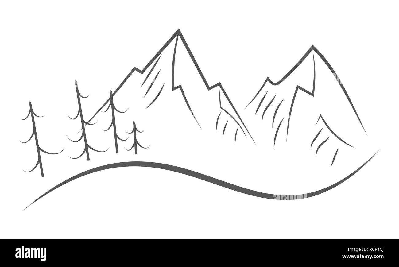 Abstract Montagne in design piatto. Illustrazione Vettoriale. Grigio mountain range icona, isolati su sfondo bianco Illustrazione Vettoriale