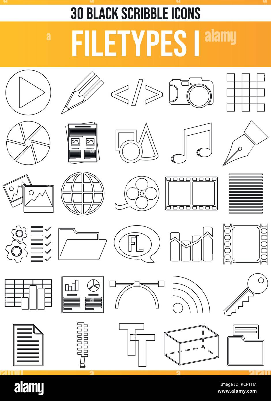 Pittogrammi neri / icone sulle estensioni di file. Questa icona set è perfetto per persone creative e designer che cercano il tema tipo di file nella loro grafica Illustrazione Vettoriale