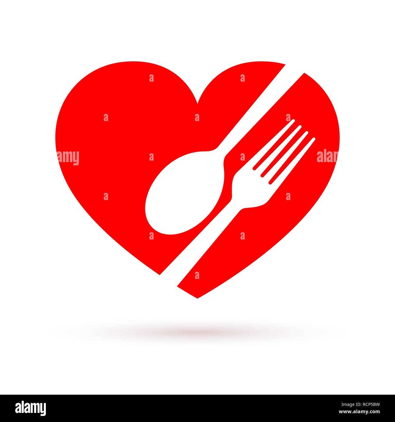 Cibo sano icona nel design piatto. Illustrazione Vettoriale. Cucchiaio e forchetta in forma di cuore, isolato Illustrazione Vettoriale