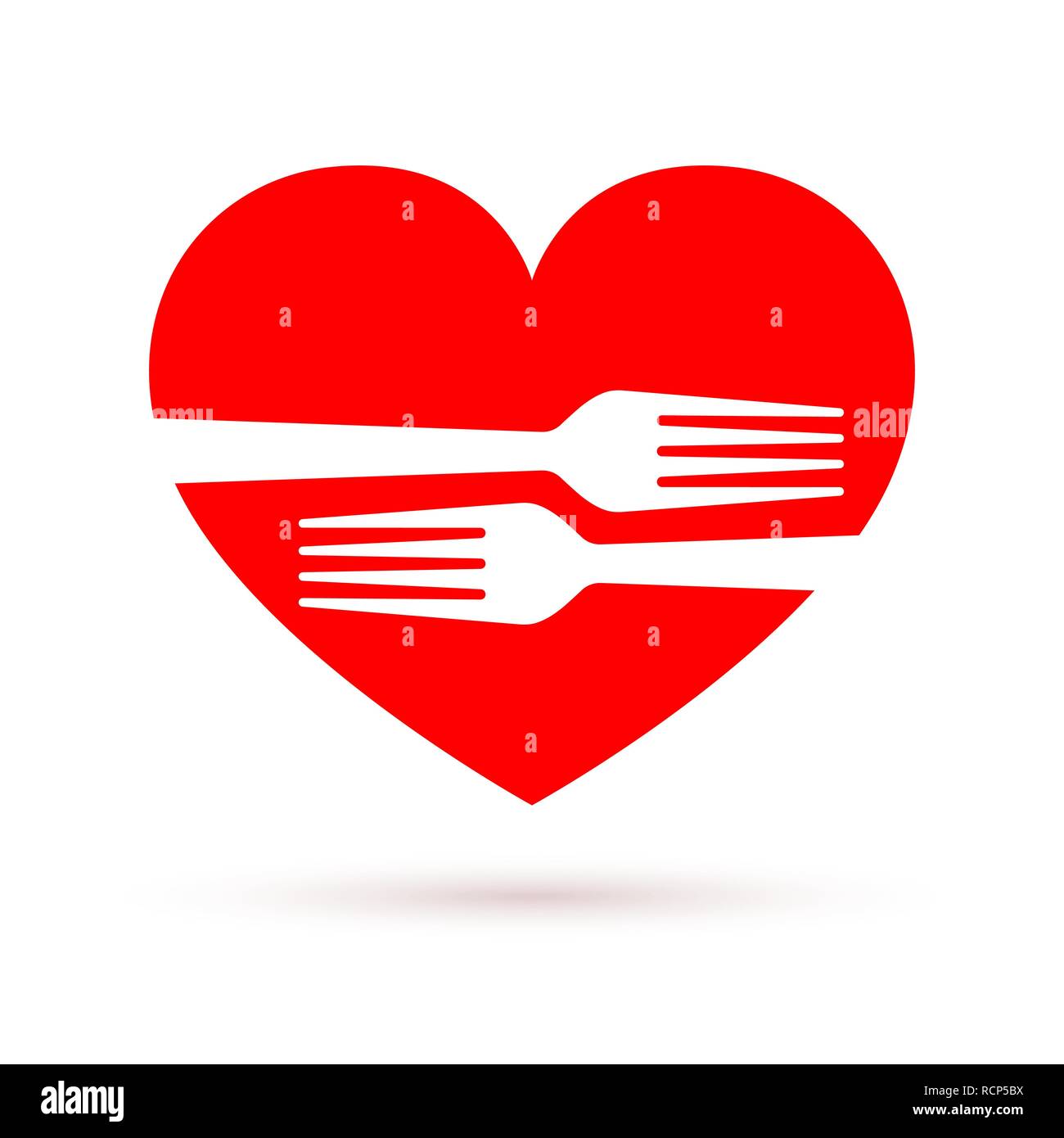 Cibo sano icona nel design piatto. Illustrazione Vettoriale. Due forcelle a forma di cuore rosso, isolato Illustrazione Vettoriale