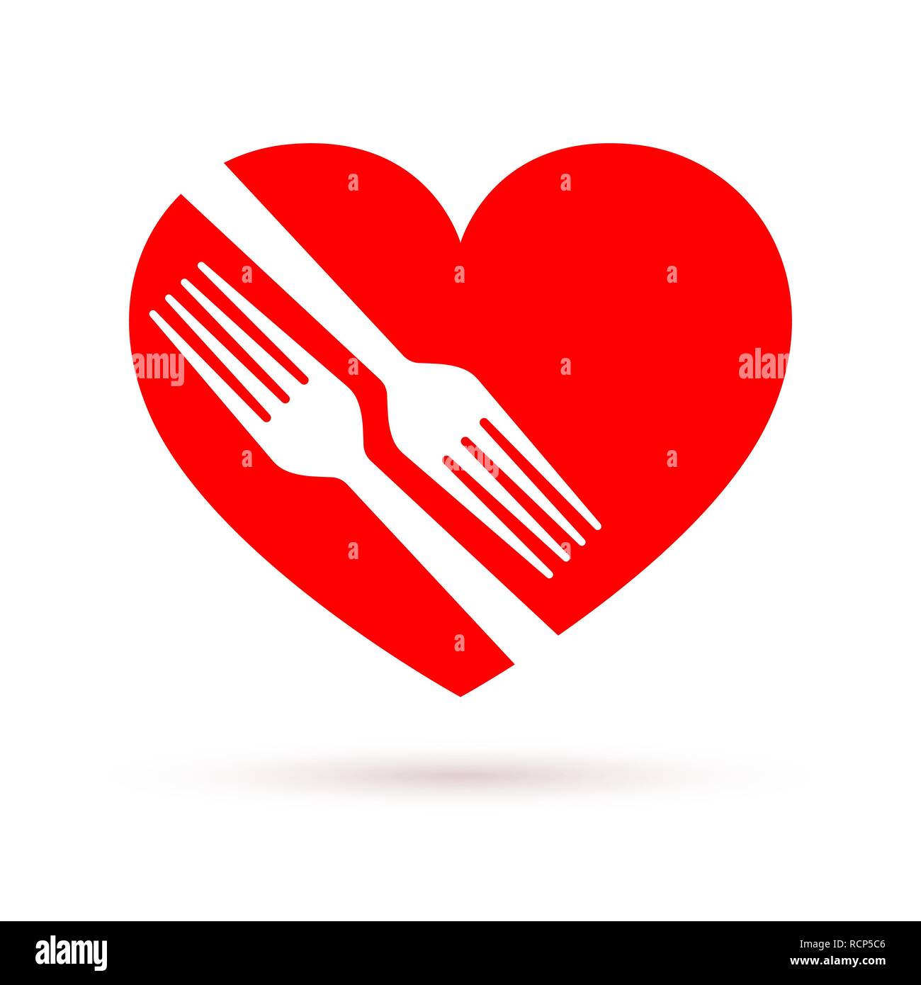 Cibo sano icona nel design piatto. Illustrazione Vettoriale. Due forcelle a forma di cuore rosso, isolato Illustrazione Vettoriale