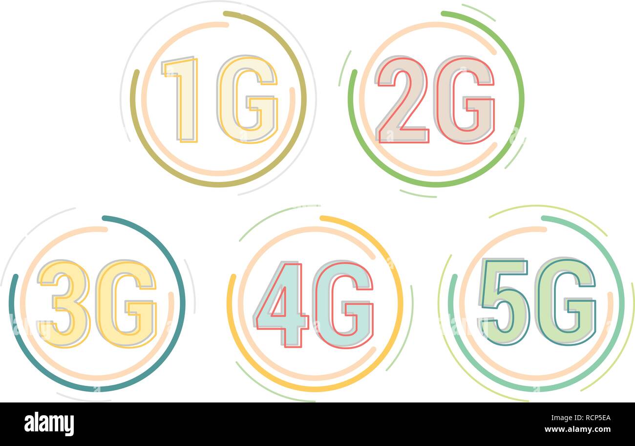 La tecnologia delle telecomunicazioni 1G a 5G etichetta come EPS file 10 Illustrazione Vettoriale