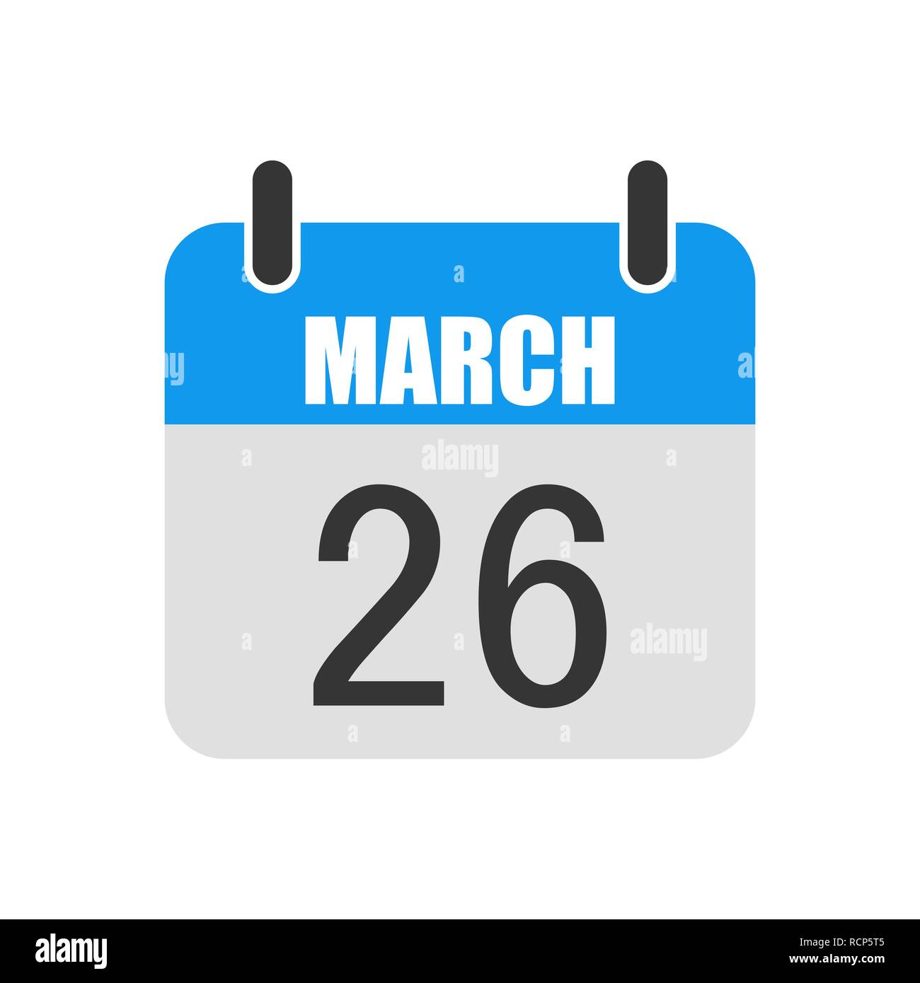 Icona calendario, mondo epilessia giorno. Illustrazione Vettoriale. Calendario per il mese di marzo 26 in design piatto. Illustrazione Vettoriale