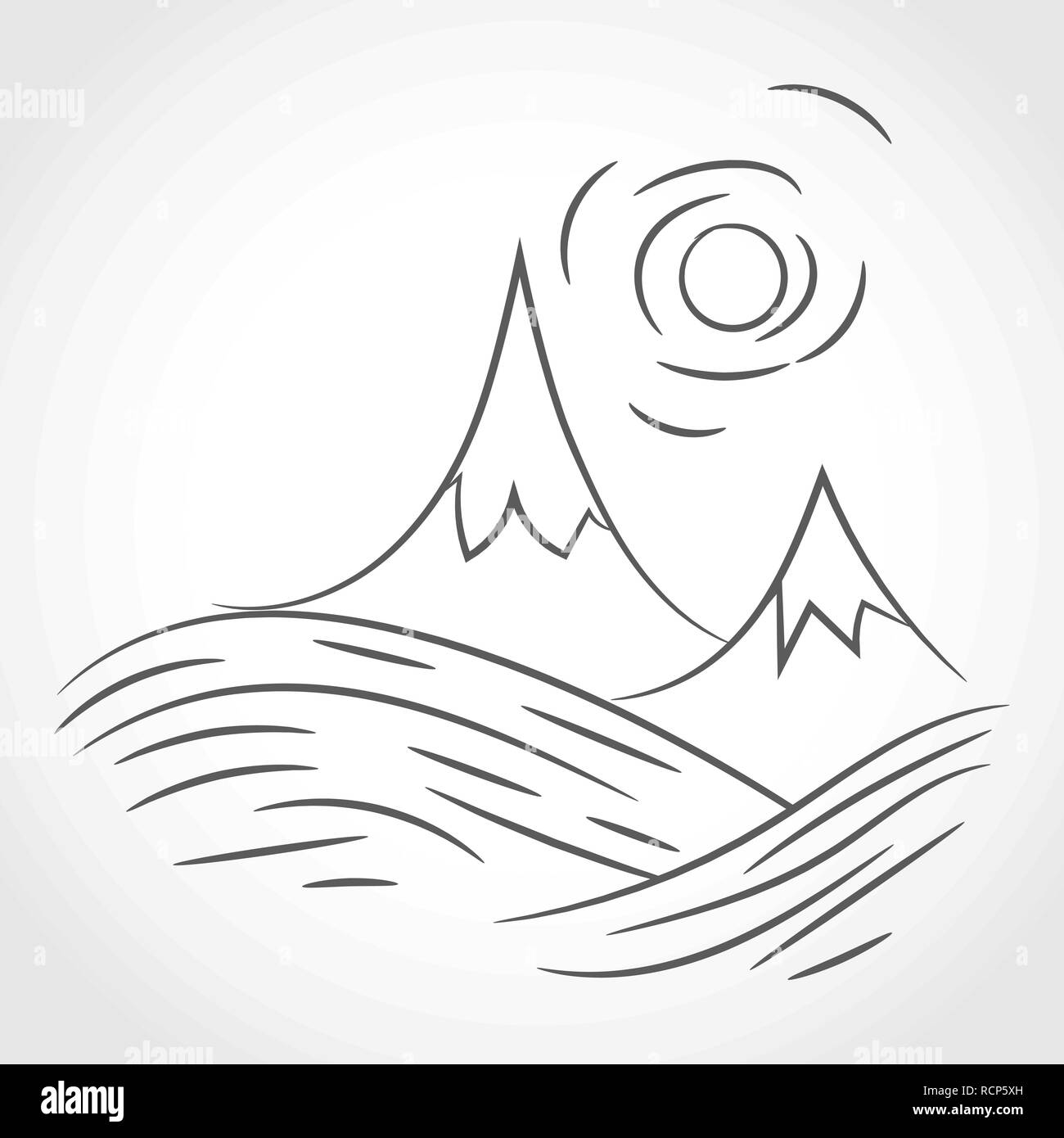 Astratta disegnata a mano le montagne in design piatto. Illustrazione Vettoriale. Grigio mountain range icona, isolati su sfondo bianco Illustrazione Vettoriale