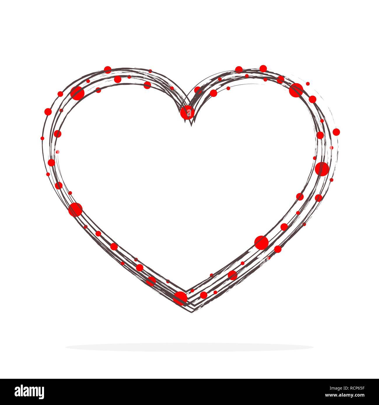 Disegnate a mano scribble forma di cuore con cerchi di colore rosso. Illustrazione Vettoriale. Nero cuore grunge della Giornata della donna Illustrazione Vettoriale