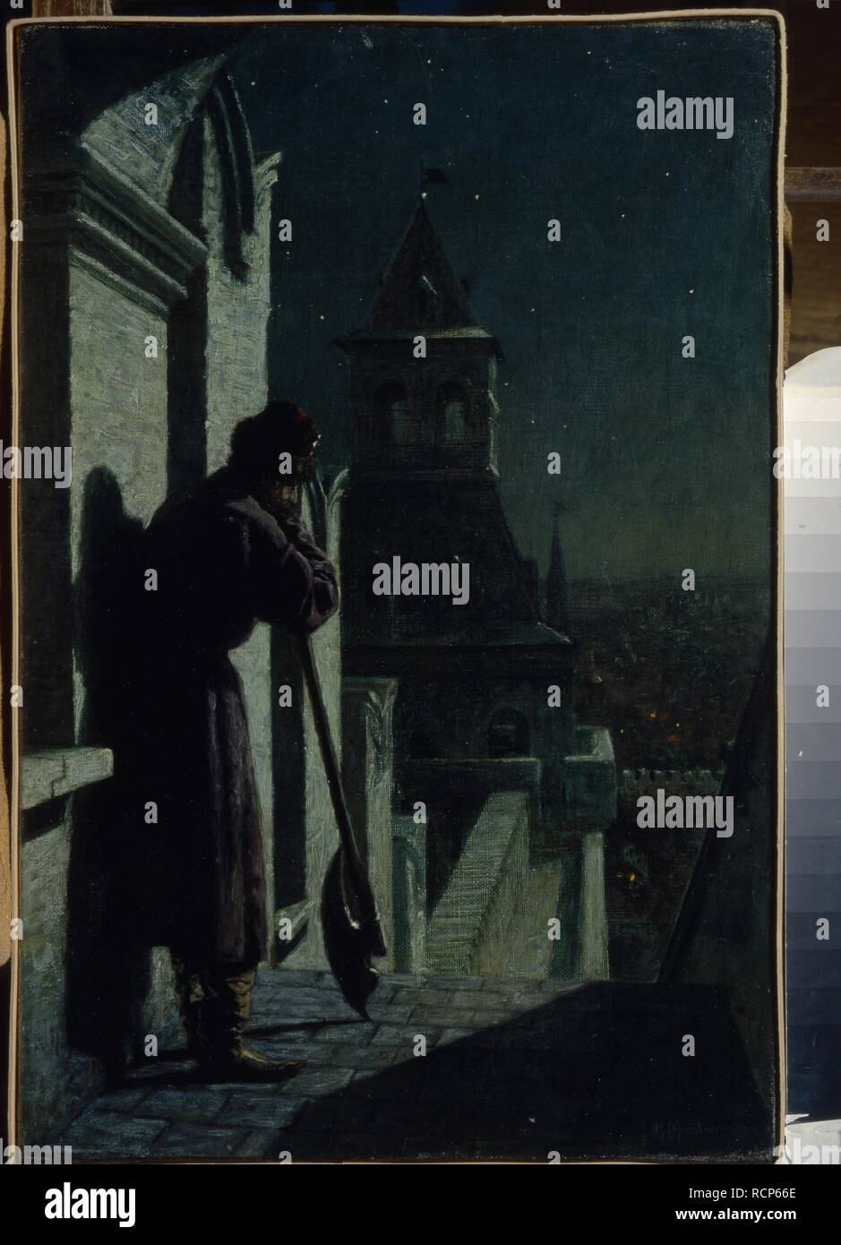 Strelets sul Cremlino di Mosca a torre di notte di luna. Museo: Centrale di Stato M. Museo Glinka di Musica di Mosca. Autore: Matveyev, Nikolai Sergeyevich. Foto Stock