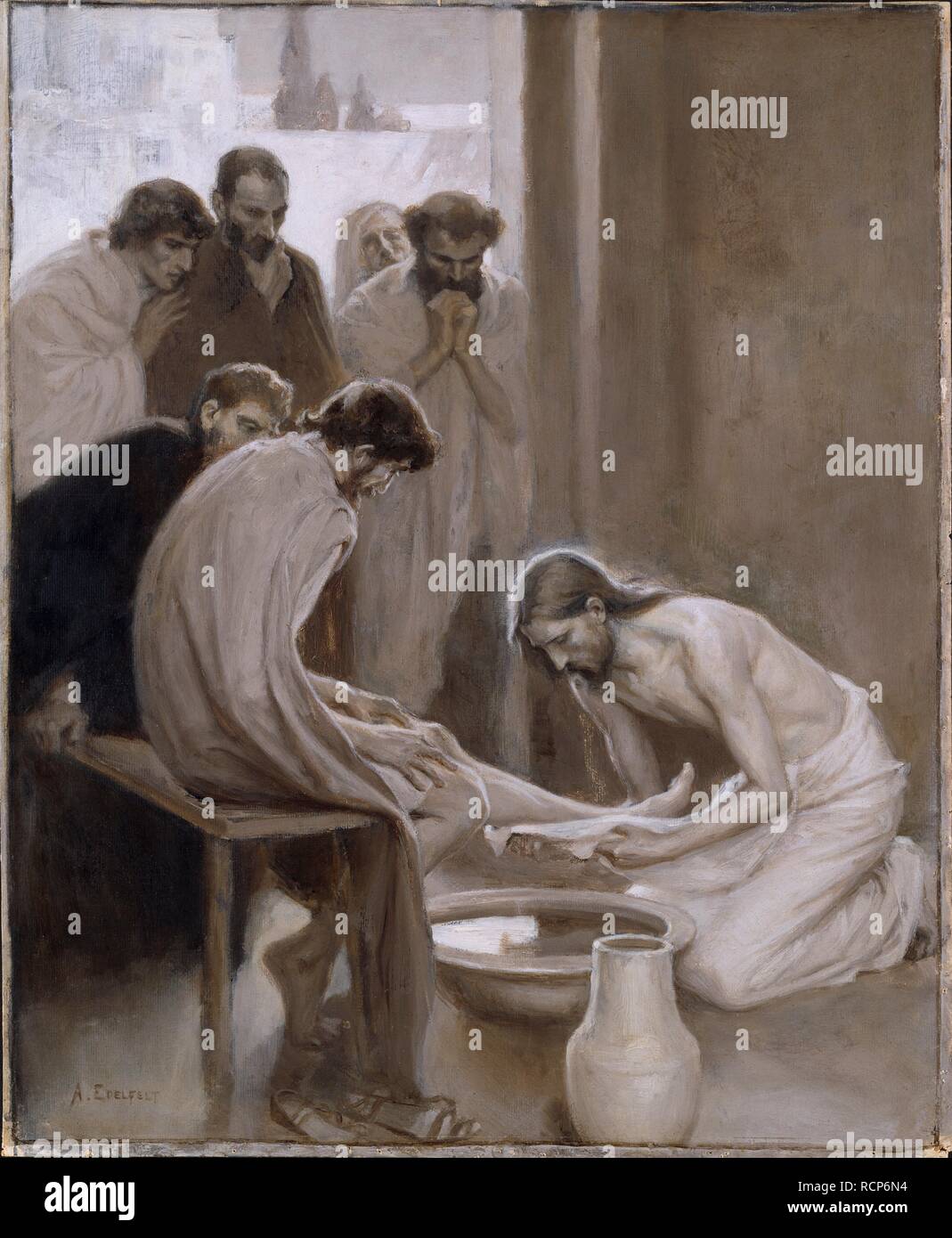 Cristo lavando i piedi dei discepoli. Museo: Nationalmuseum di Stoccolma. Autore: Edelfelt, Albert Gustaf Aristides. Foto Stock
