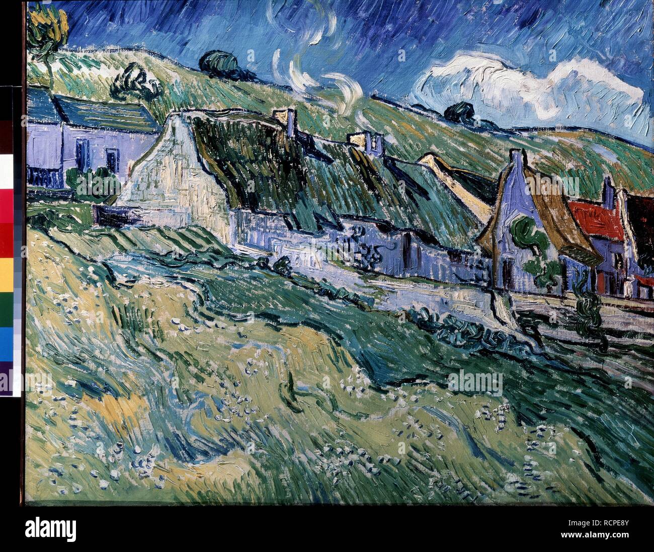 Cottage con il tetto di paglia a Cordeville. Museo: Membro Hermitage di San Pietroburgo. Autore: Van Gogh, Vincent. Foto Stock