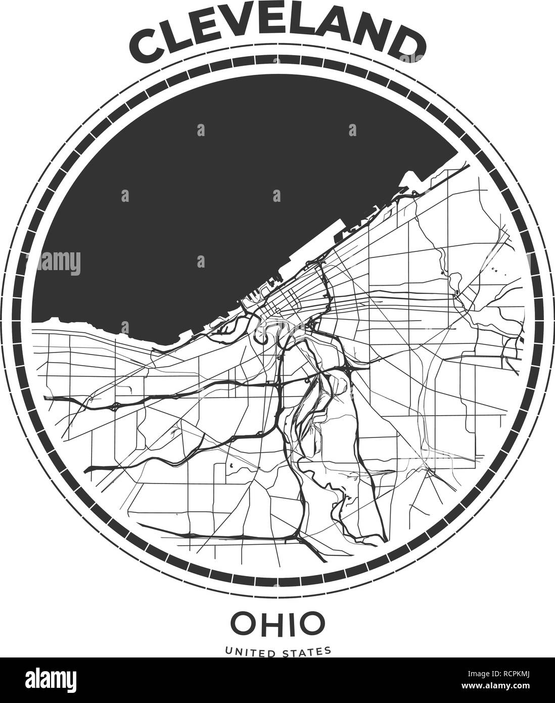 T-shirt badge mappa di Cleveland, Ohio. Tee shirt Tipografia stampa etichetta emblema distintivo. Illustrazione Vettoriale Illustrazione Vettoriale