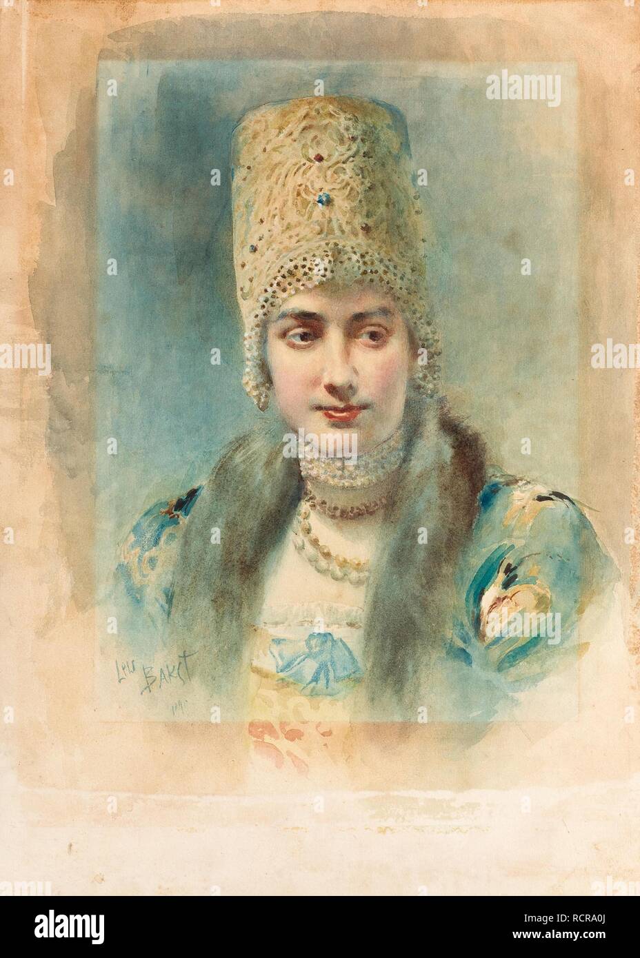Ritratto di una ragazza che indossa un Kokoshnik. Museo: Collezione privata. Autore: Bakst, Leon. Foto Stock