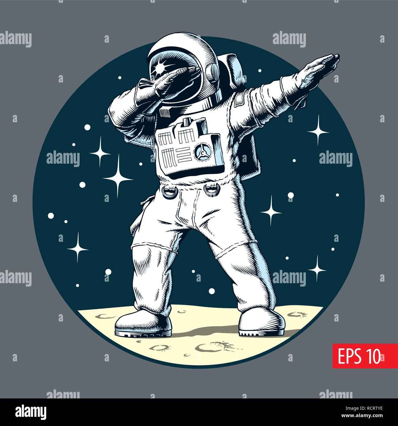 Tamponando astronauta sulla luna, illustrazione vettoriale. Illustrazione Vettoriale