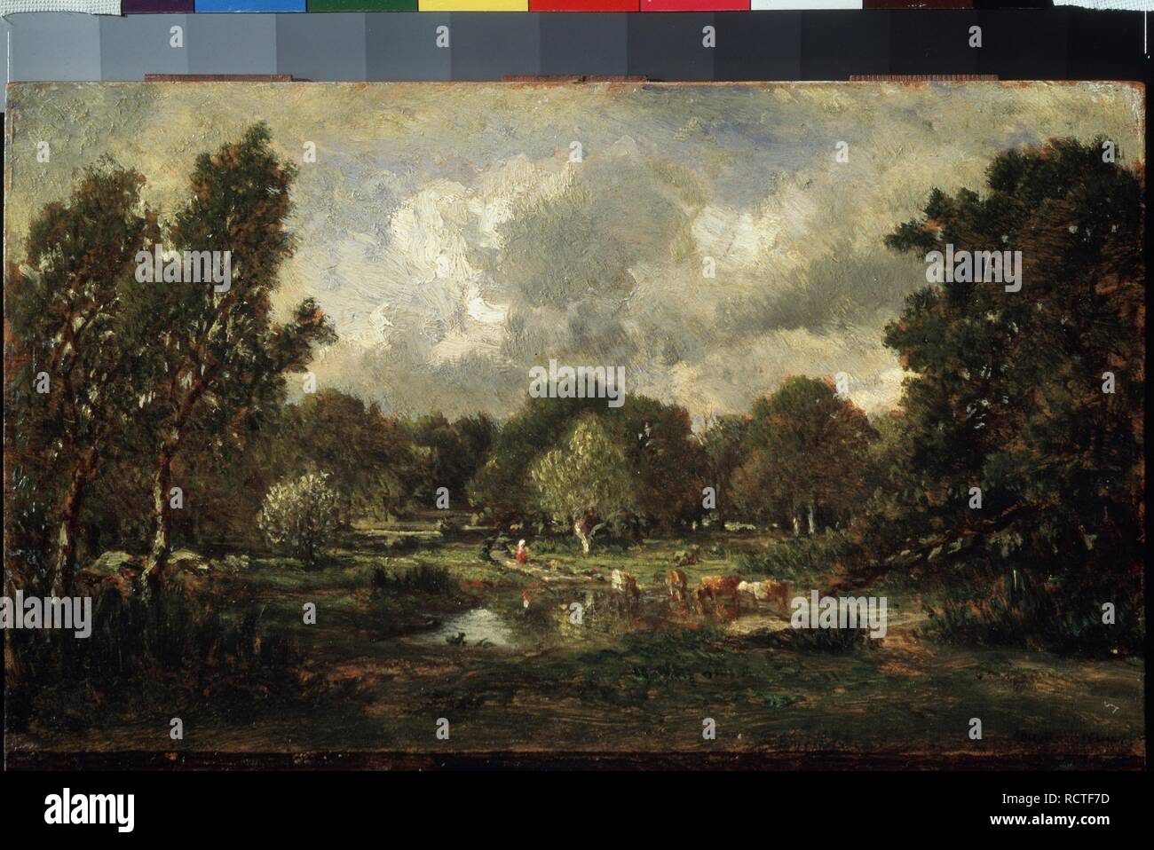 Vacche ad un annacquamento-place. Museo: Stato A. Museo di Belle Arti Puskin di Mosca. Autore: ROUSSEAU, Teodoro. Foto Stock