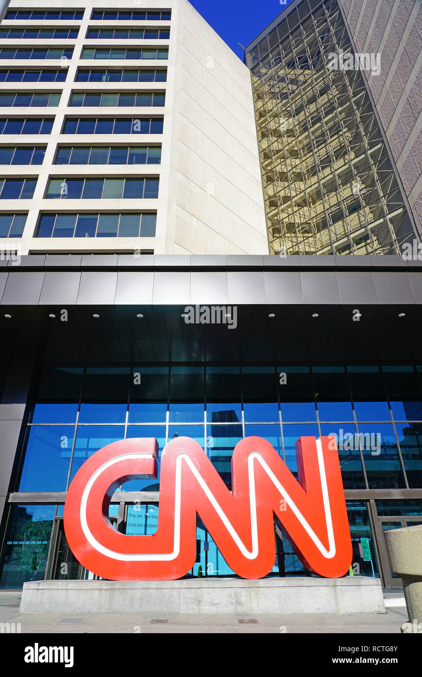 ATLANTA, GA - Vista del Centro CNN, la sede mondiale della CNN news network situato nel centro di Atlanta, Georgia. Foto Stock
