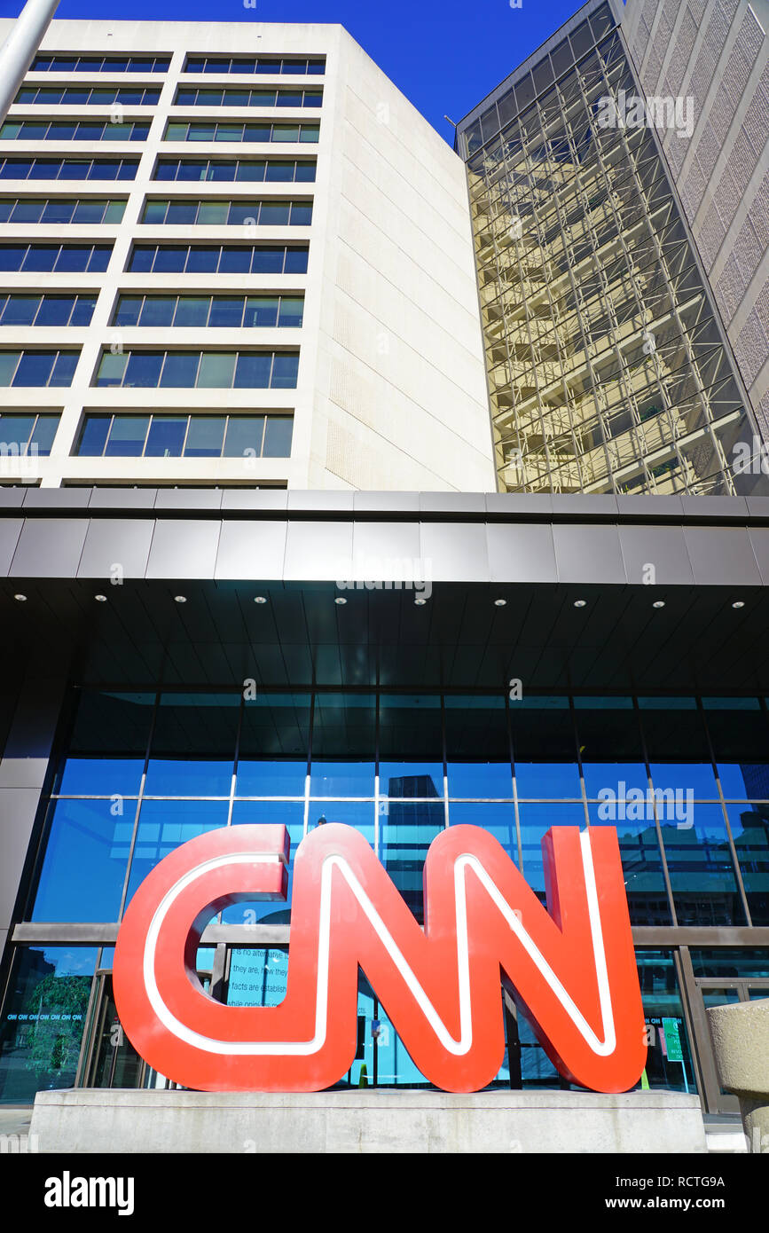 ATLANTA, GA - Vista del Centro CNN, la sede mondiale della CNN news network situato nel centro di Atlanta, Georgia. Foto Stock