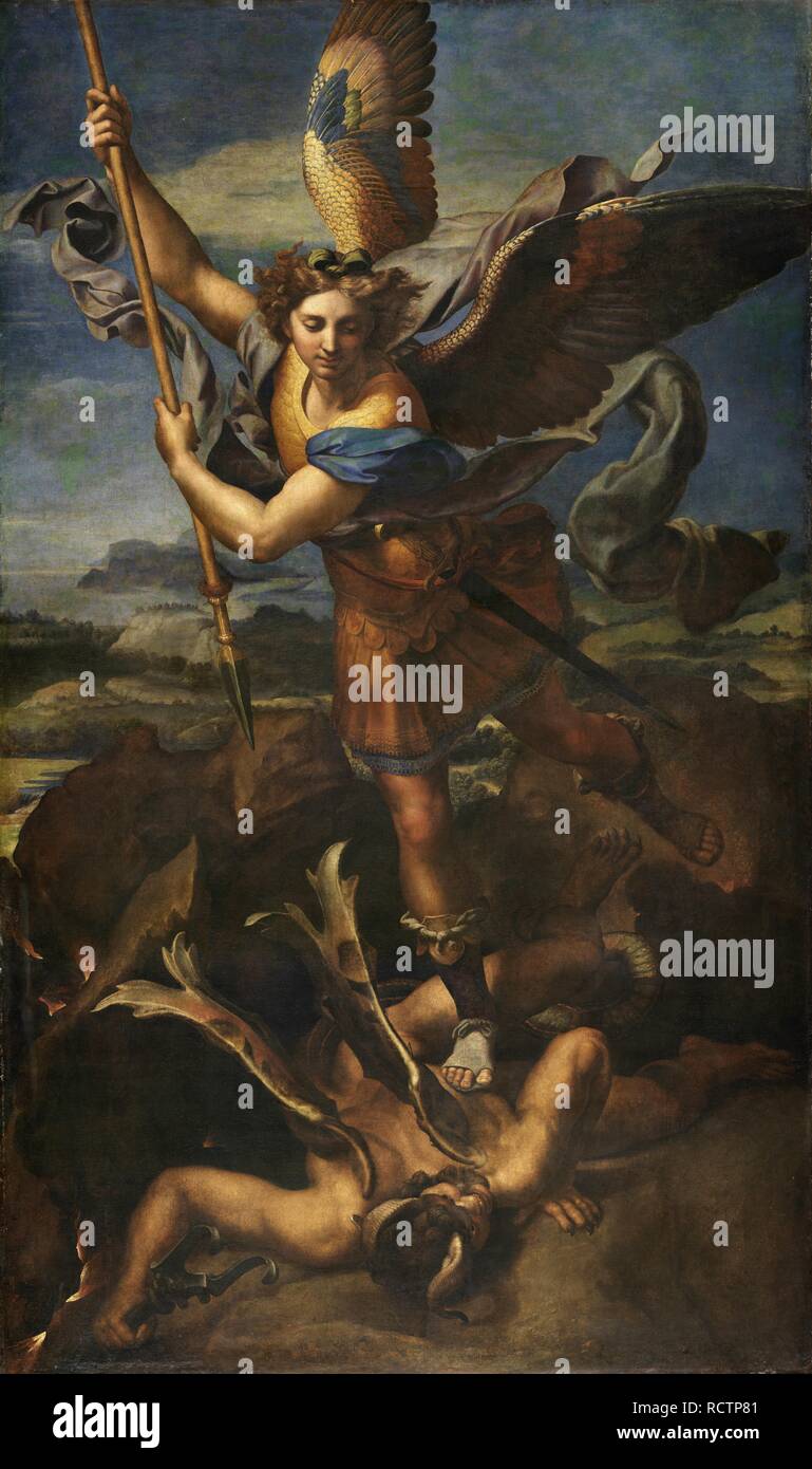 Saint Michael Quando sconfiggeva Satana. Museo: Musee du Louvre di Parigi. Autore: Raphael (Raffaello Sanzio da Urbino). Foto Stock