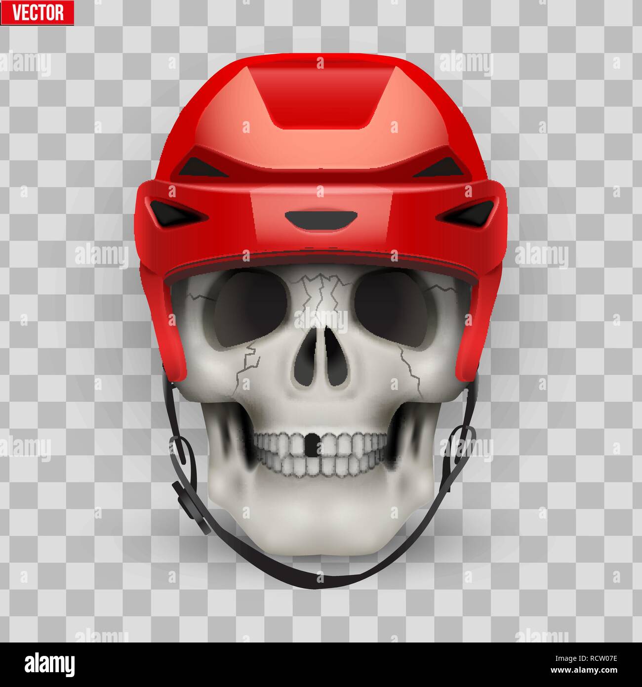 Vettore cranio umano con ice hockey Casco. Illustrazione Vettoriale