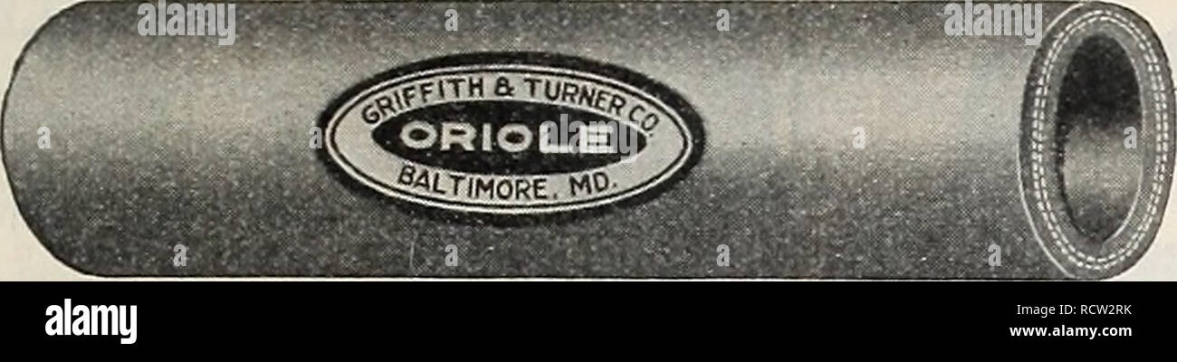 . Diamond giubileo settantacinquesimo anniversario. Attrezzature da giardinaggio e fornisce cataloghi; attrezzi agricoli cataloghi; semi cataloghi; lampadine (piante) cataloghi; Verdure cataloghi; fiori cataloghi. GRIFFITH &AMP; TURNER CO., 205 N. PACA ST., Baltimore, MD. 57 Rigogolo tubo da giardino ItONG IiASTING-FXiEXIBIiE-WIZiIi non attorcigliato. La gomma utilizzata per la sua costruzione è un alto grado di stock che non si deteriorano rapidamente con l'età. Il rivestimento in gomma o il tubo è resa perfetta e ampia forza è dato il tubo flessibile mediante un filo intrecciato giacca di cotone applicato direttamente da una macchina speciale. Il tubo flessibile è protetto contro exter Foto Stock