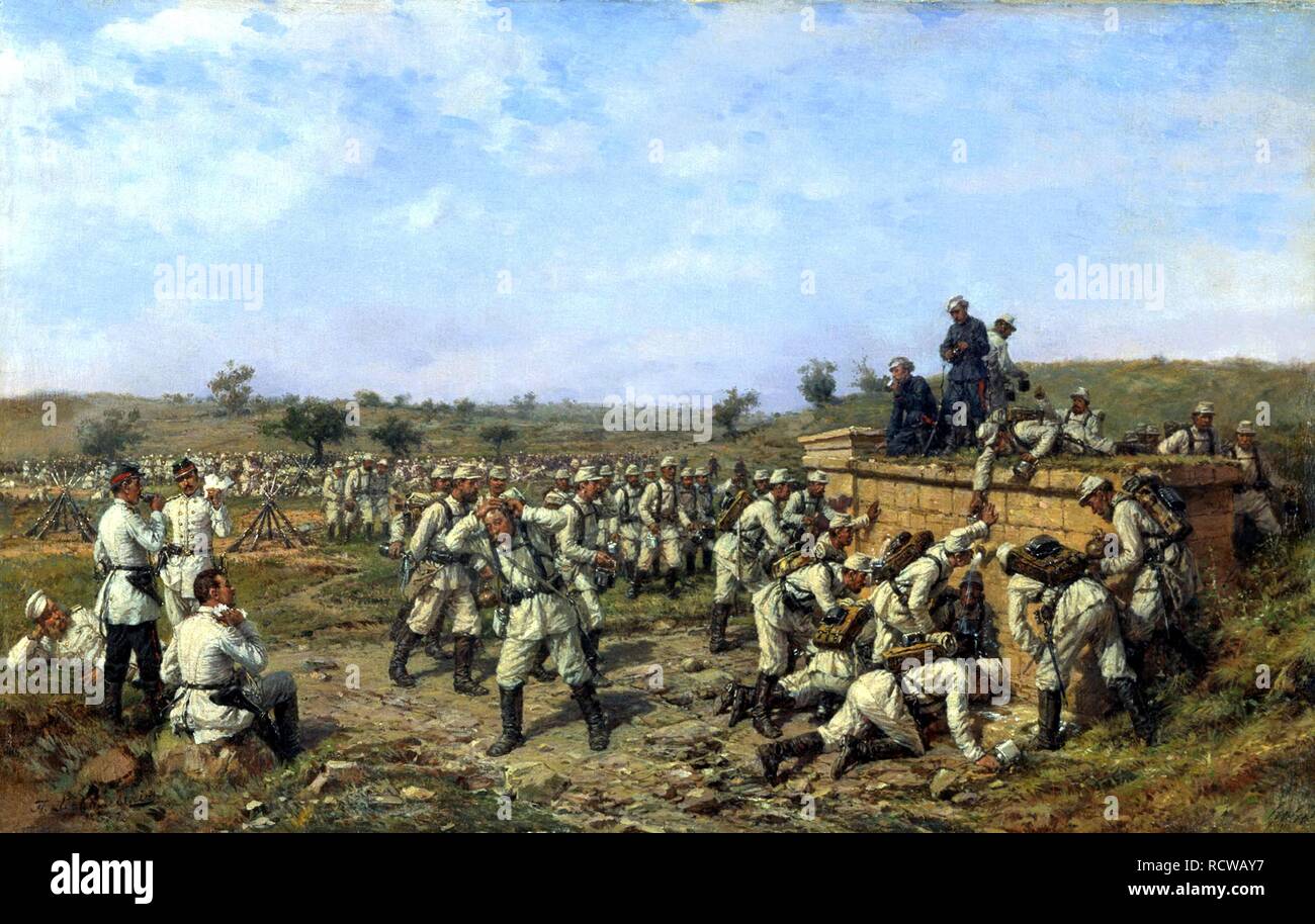 Il resto del centoquarantesimo Zaraysk Reggimento di Fanteria. 1877. Museo: Membro centrale Museo di Artiglieria, San Pietroburgo. Autore: Kovalevsky, Pavel Osipovich. Foto Stock