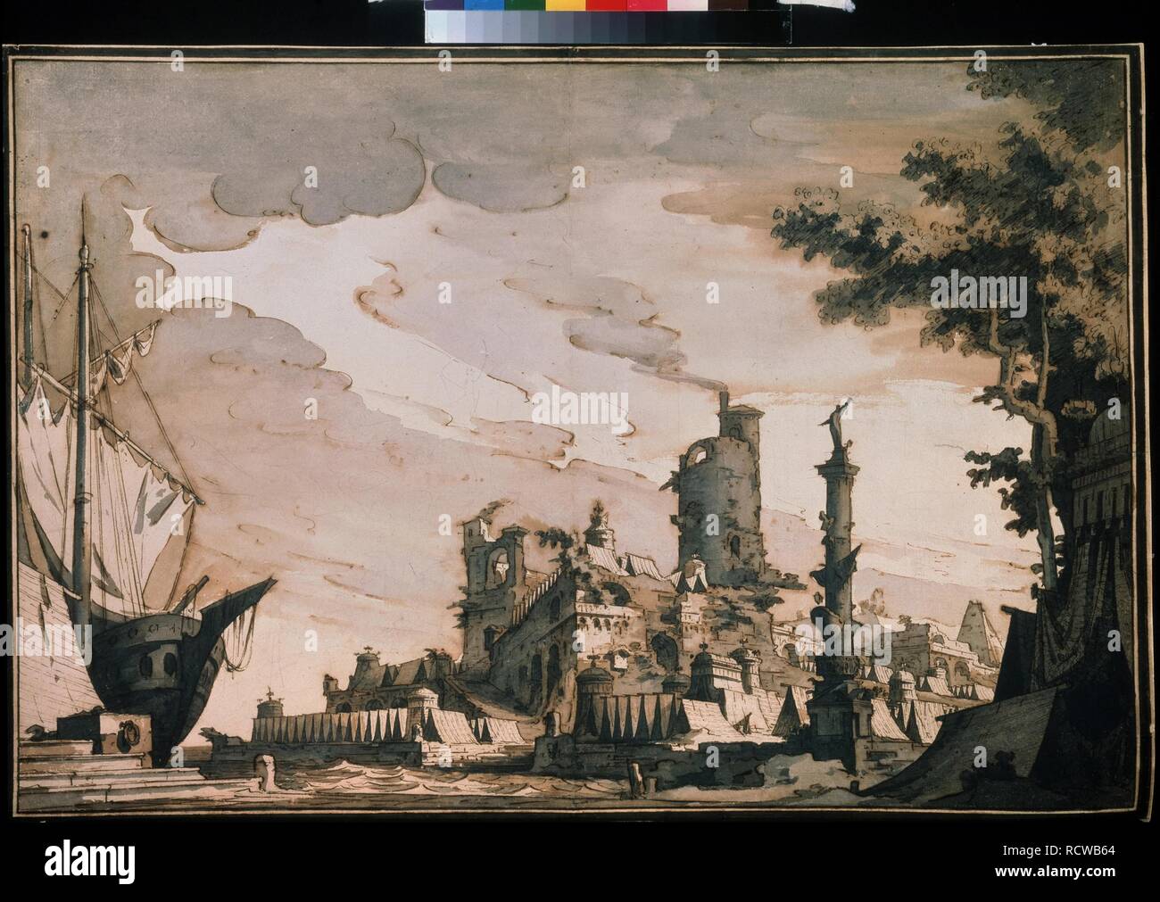 Porto di Mare. Fase di progettazione per una recita teatrale. Museo: Stato A. Museo di Belle Arti Puskin di Mosca. Autore: GONZAGA PIETRO DI GOTTARDO. Foto Stock