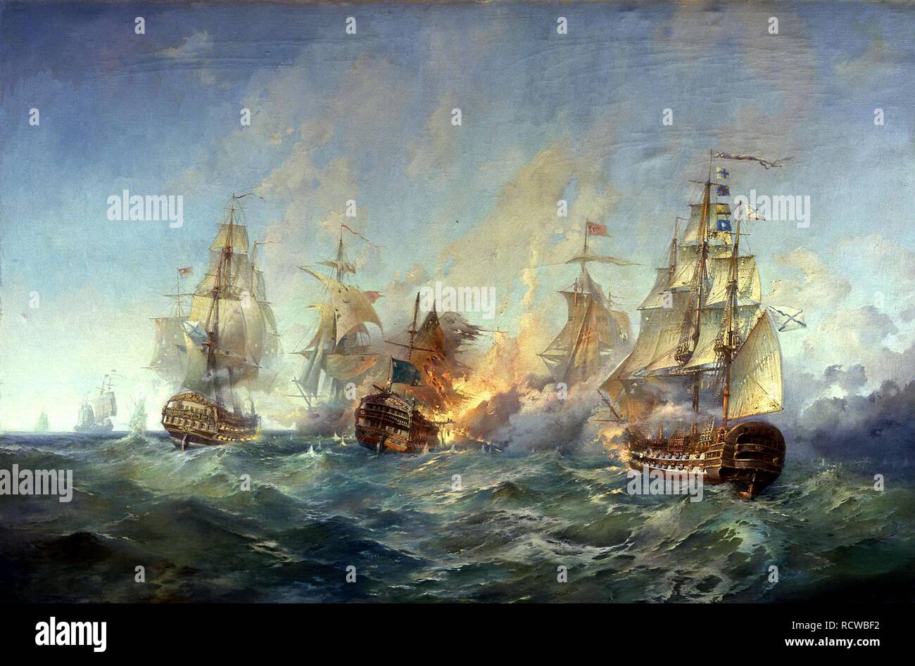 La battaglia navale di Tendra in data 8 e 9 settembre 1790. Museo: Centrale di Stato Museo della Marina di San Pietroburgo. Autore: Blinkov, Alexander Alexandrovich. Foto Stock