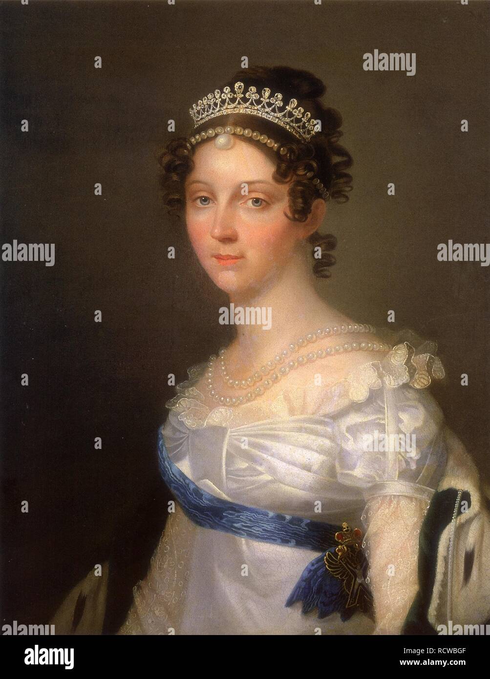 Ritratto di imperatrice Elisabetta Alexeievna, Principessa Luisa di Baden (1779-1826). Museo: Stato open-air Museum Pavlovsk Palace, San Pietroburgo. Autore: anonimo. Foto Stock