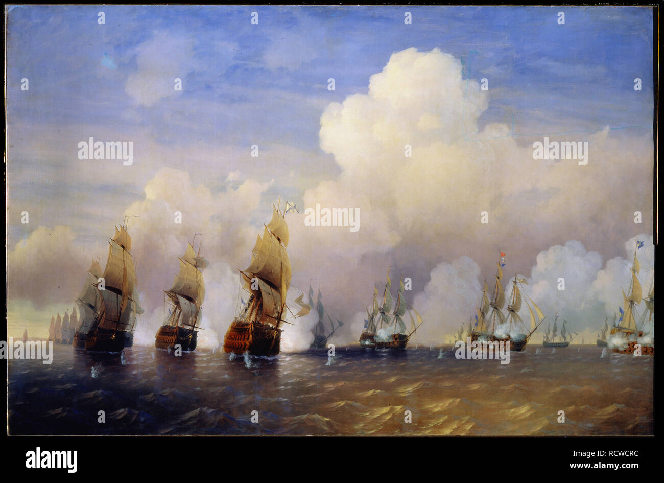 Il Russo-Swedish battaglia navale di Krasnaya Gorka, vicino a Cronštadt su 1790. Museo: Stato A. Radishchev Art Museum, Saratov. Autore: Bogolyubov, Alexei Petrovich. Foto Stock