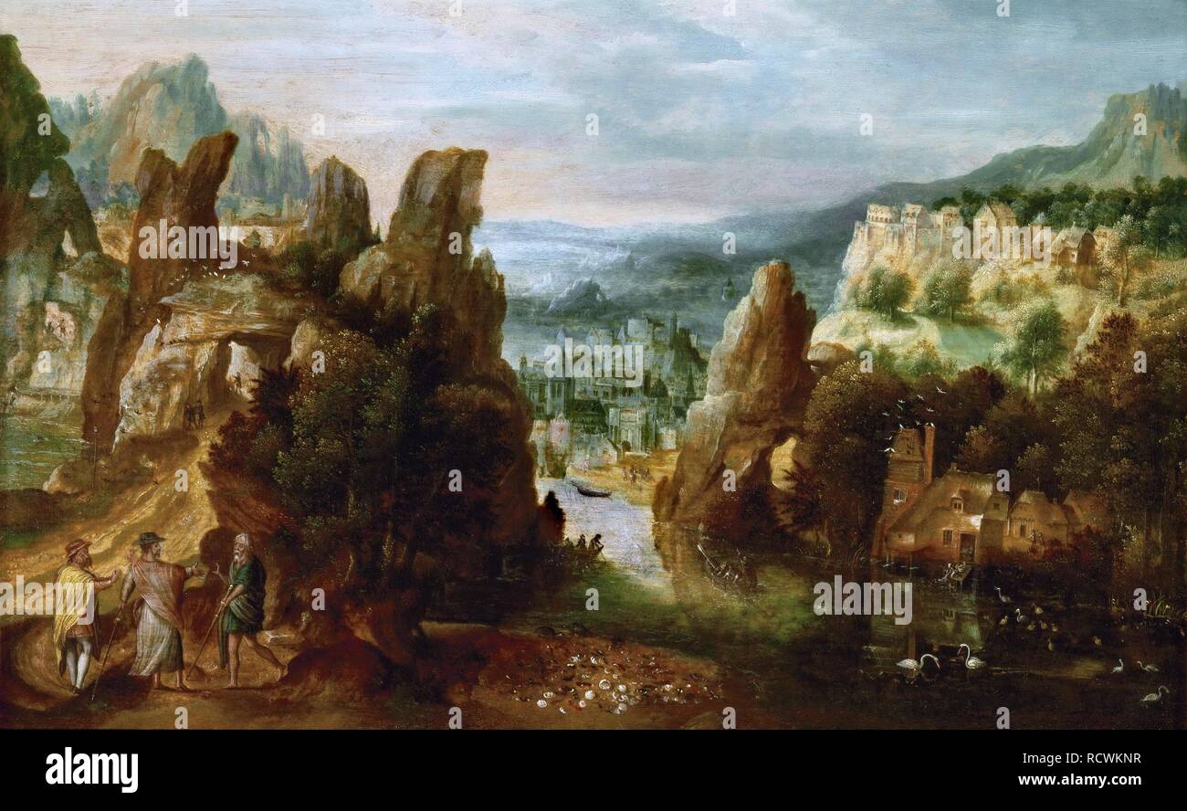 Paesaggio con la strada di Emmaus. Museo: Museo di Storia dell'arte, Vienne. Autore: Herri met de ble, Henri de. Foto Stock