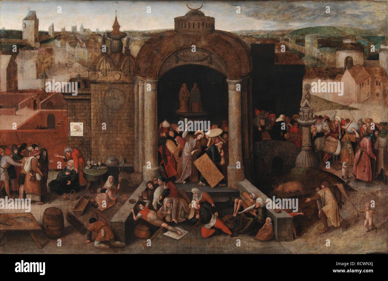 Cristo guida il cambiavalute dal tempio. Museo: Statens Museum Kunst, Copenaghen. Autore: Bruegel (Brueghel) il Vecchio, Pieter. Foto Stock
