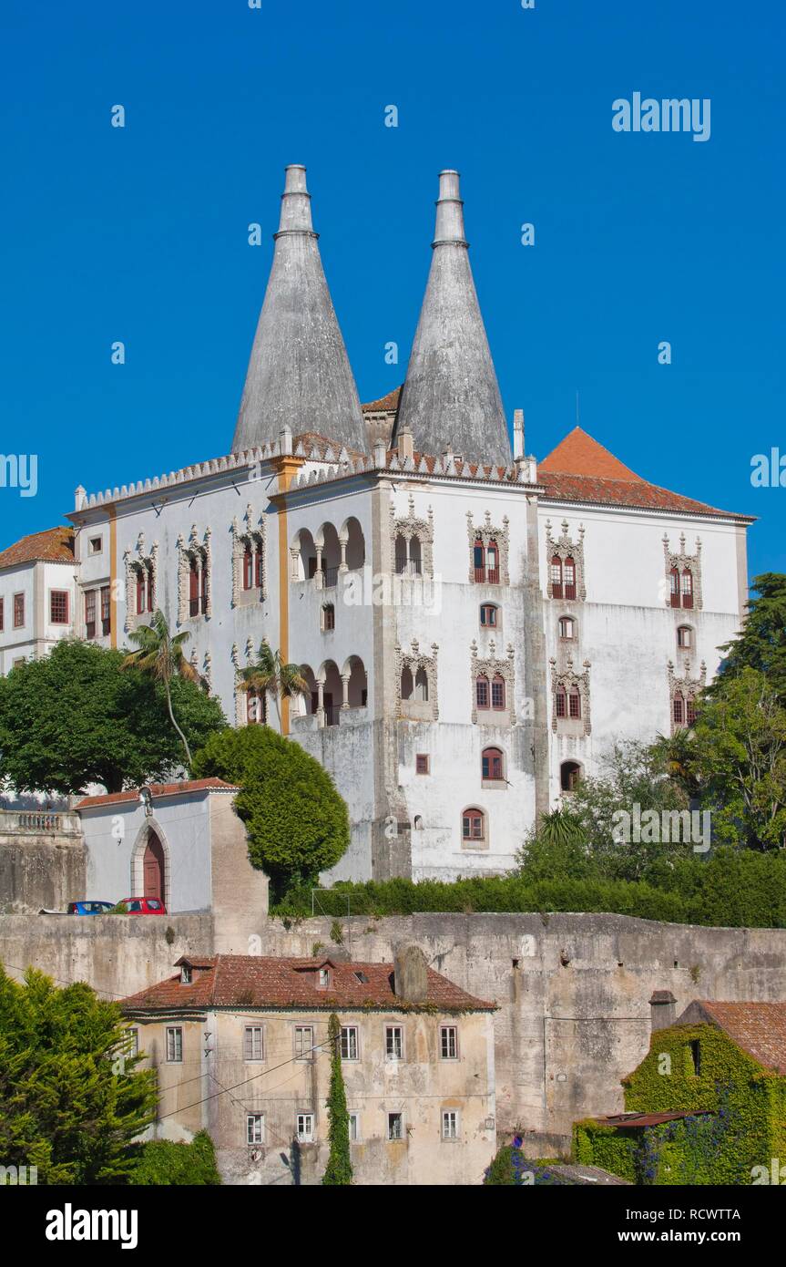 Palazzo Nazionale, Sintra, Sito Patrimonio Mondiale dell'Unesco, Lisbona, Portogallo, Europa Foto Stock