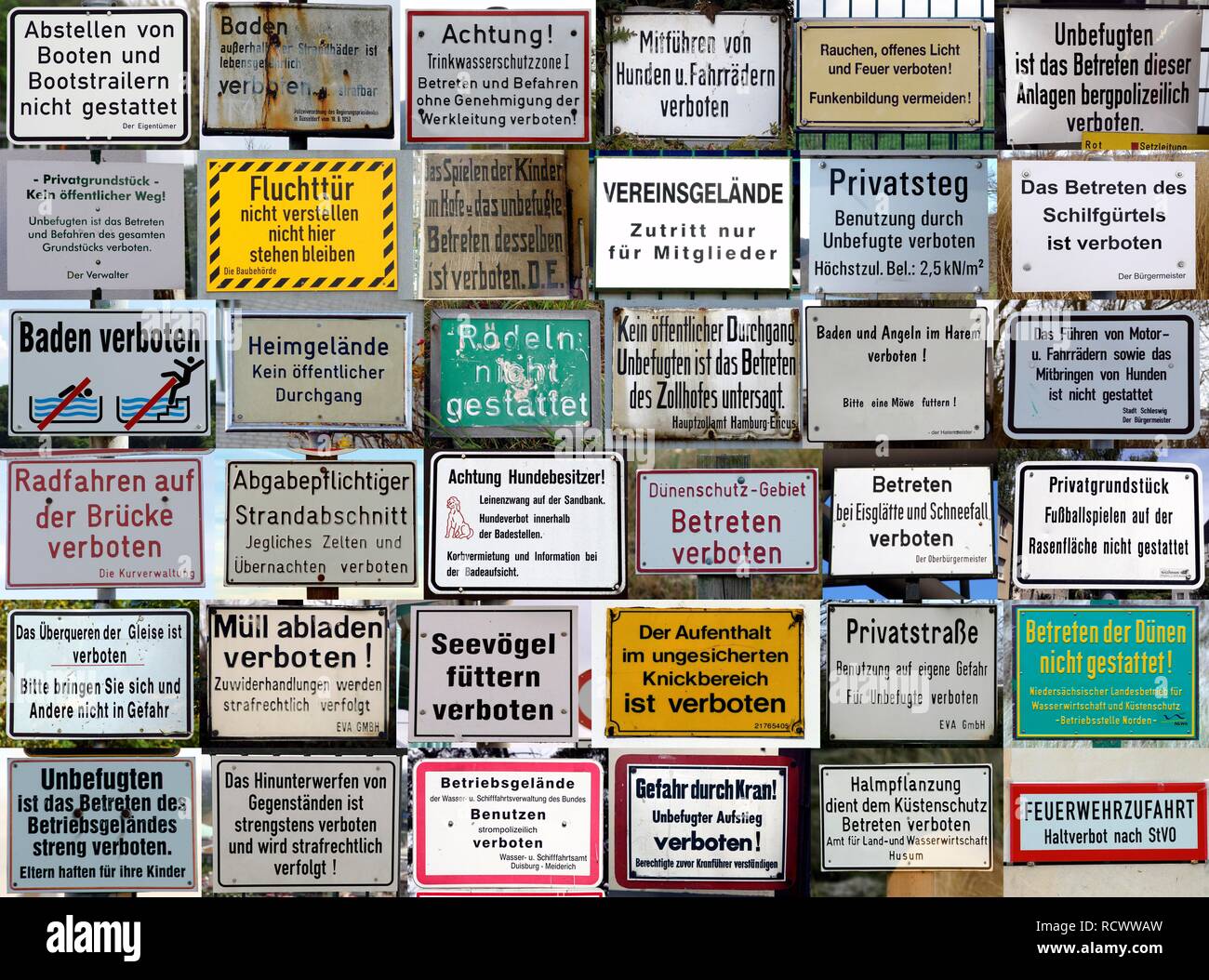 Foto montage, divieto tedesco e cartelli di avvertimento Foto Stock