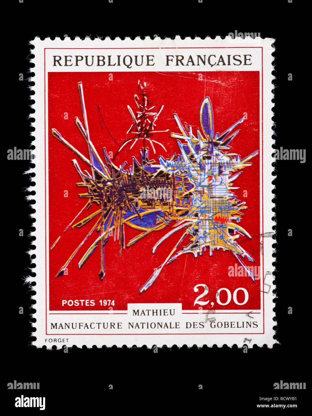 Francobollo da Francia raffigurante il Georges Mathieu arazzo "in onore di Nicolas Fouquet'. Foto Stock