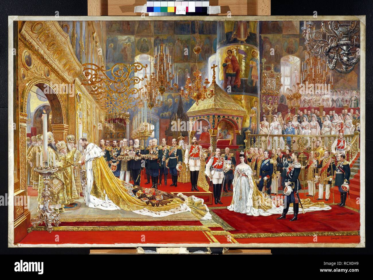 Incoronazione di Empreror Alexander III e l'Imperatrice Maria Fyodorovna. Museo: Membro Galleria Tretyakov di Mosca. Autore: BECKER, GEORGES. Foto Stock