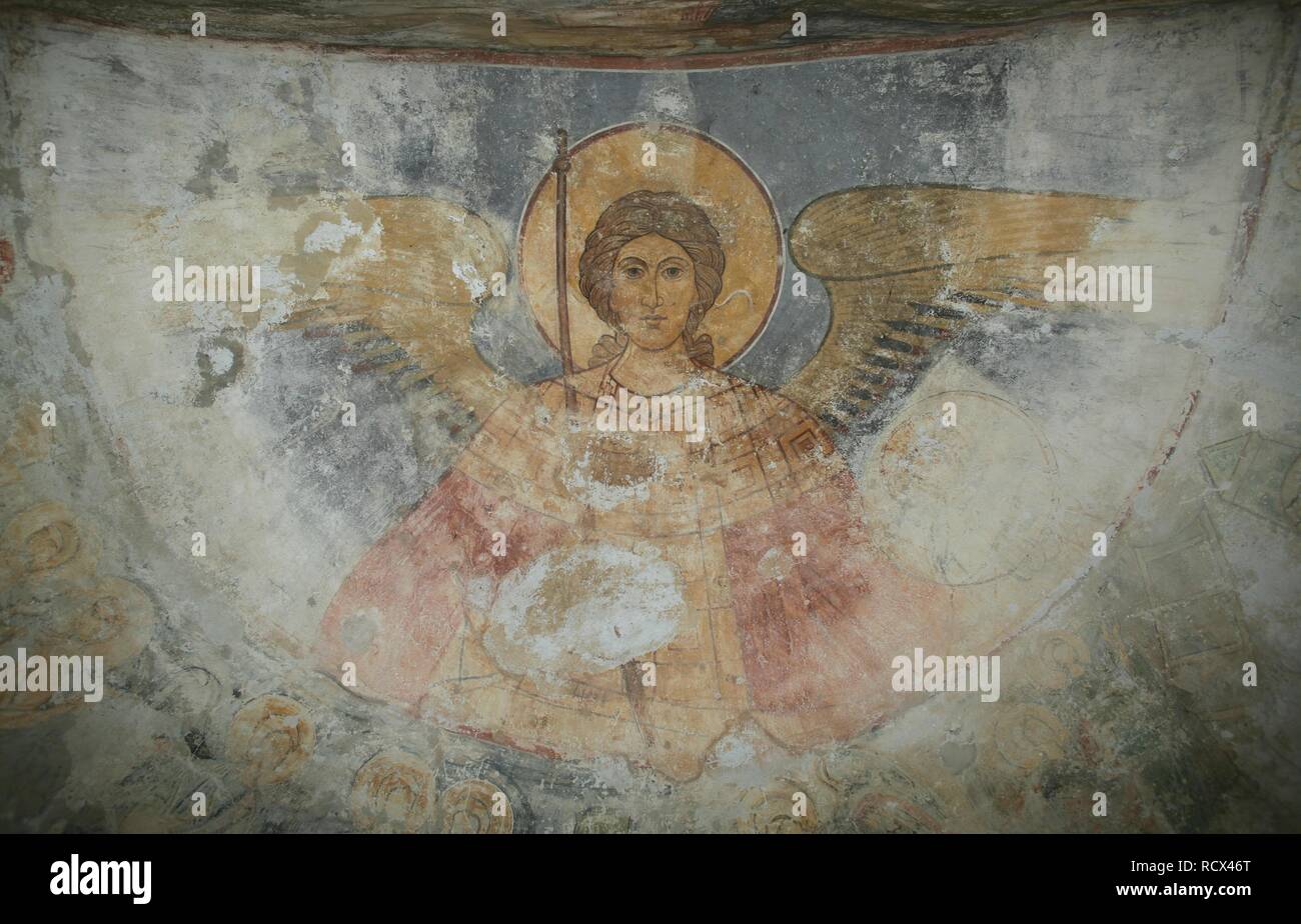 San Michele Arcangelo. Museo: Monastero Mirozhsky, Pskov. Autore: antichi affreschi russo. Foto Stock