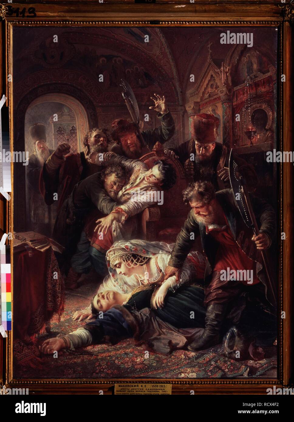 Gli agenti del falso Dmitry uccidere il figlio di Boris Godunov. Museo: Membro Galleria Tretyakov di Mosca. Autore: Makovsky, Konstantin Yegorovich. Foto Stock