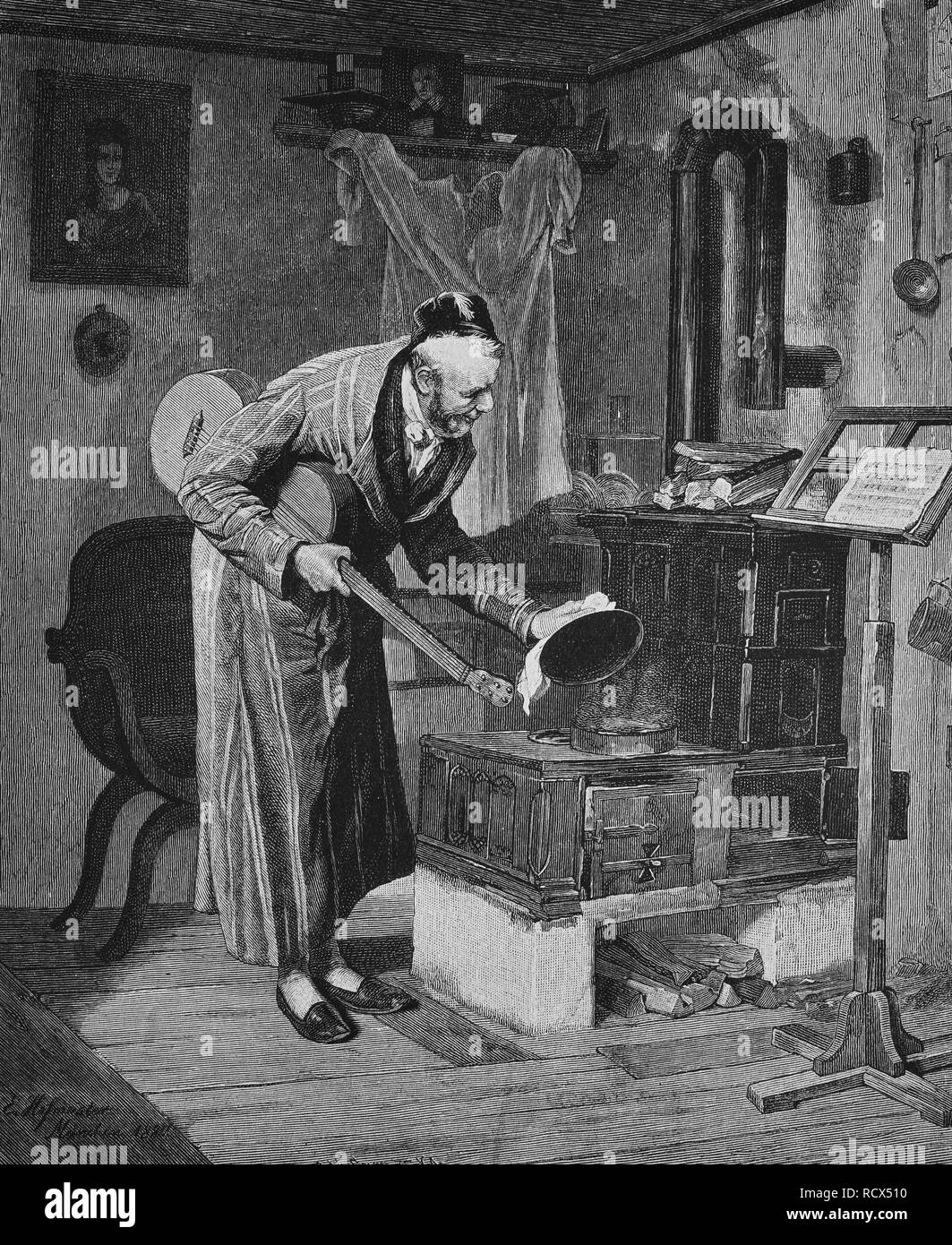 Corso di laurea nel suo appartamento, incisione su legno, 1880 Foto Stock